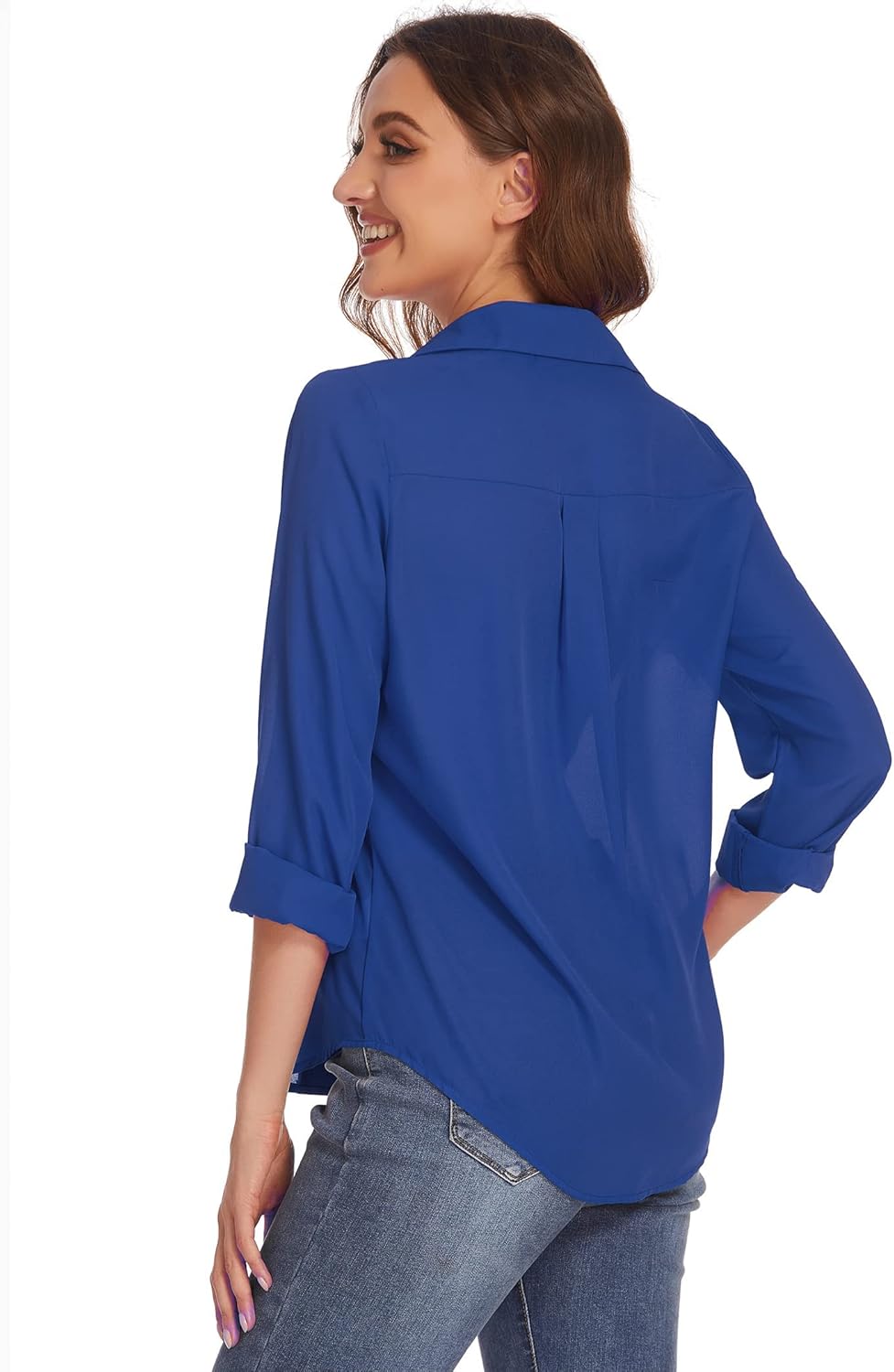 HOTOUCH Women Button Down Shirts with Pockets Long Sleeve Office Blouses Casual Business Tops Slim Fit Chiffon Shirts SXXLRoyal Blue
