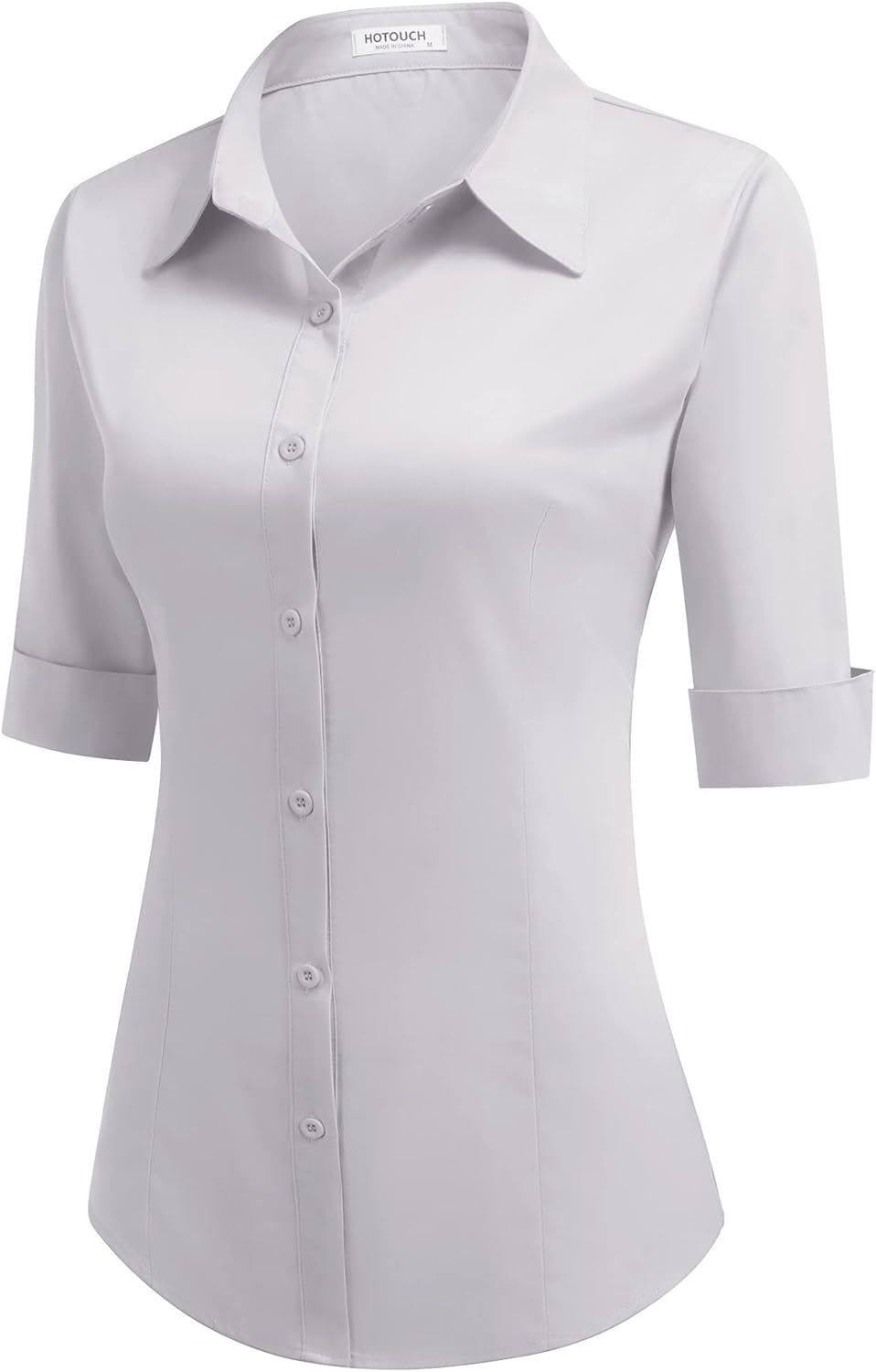 HOTOUCH Womens 34 Sleeve Button Down Shirt Slim Fit Work Blouses Cotton Dress Shirts Office TopsGrey Slim Fit  a Size Up for Relaxed Fit