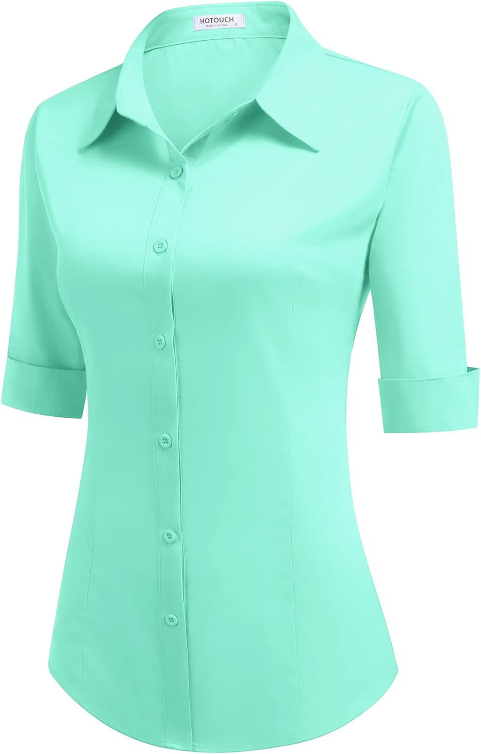 HOTOUCH Womens 34 Sleeve Button Down Shirt Slim Fit Work Blouses Cotton Dress Shirts Office TopsIce Green Slim Fit  a Size Up for Relaxed Fit