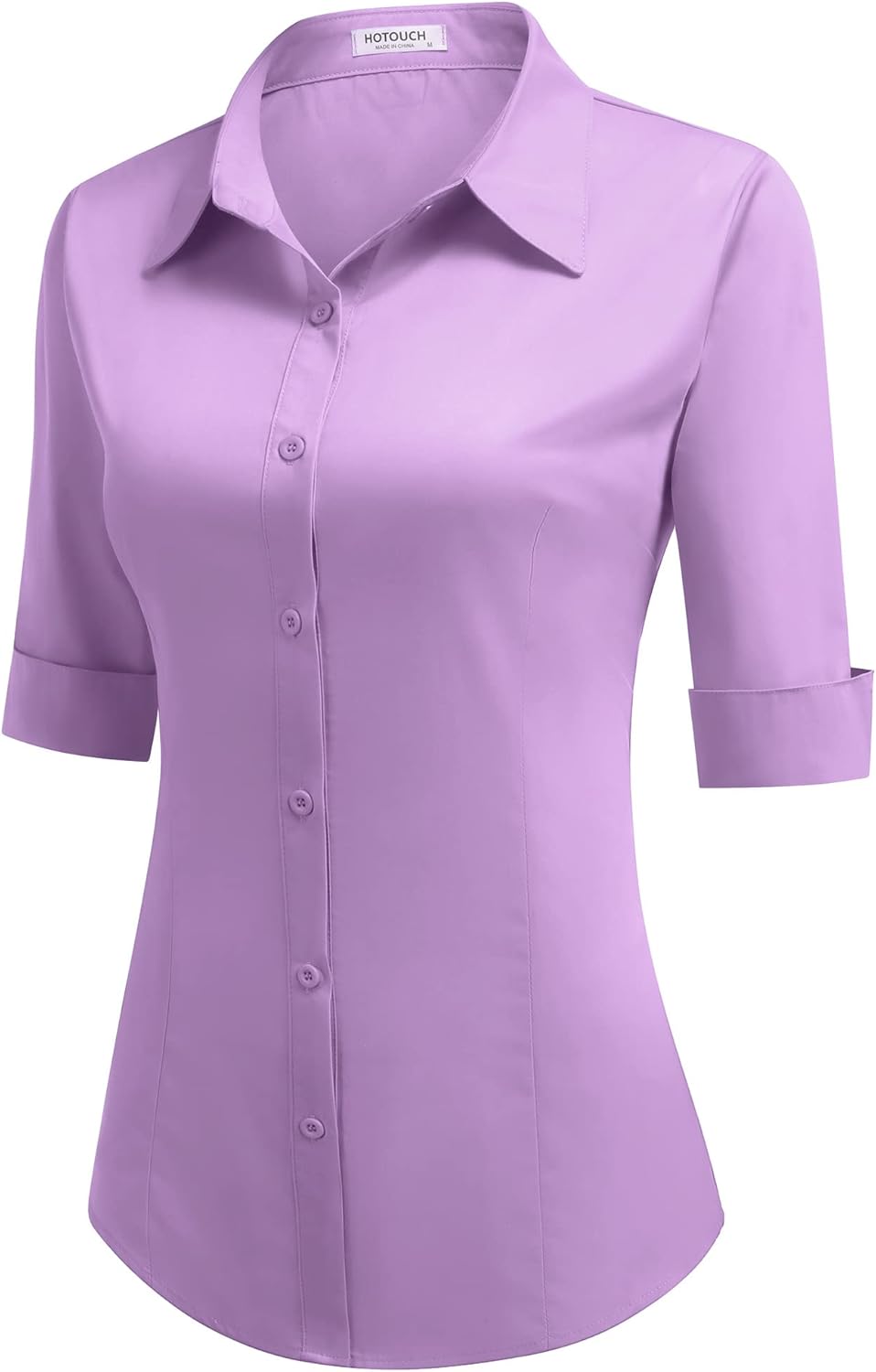 HOTOUCH Womens 34 Sleeve Button Down Shirt Slim Fit Work Blouses Cotton Dress Shirts Office TopsLilac Purple Slim Fit  a Size Up for Relaxed Fit