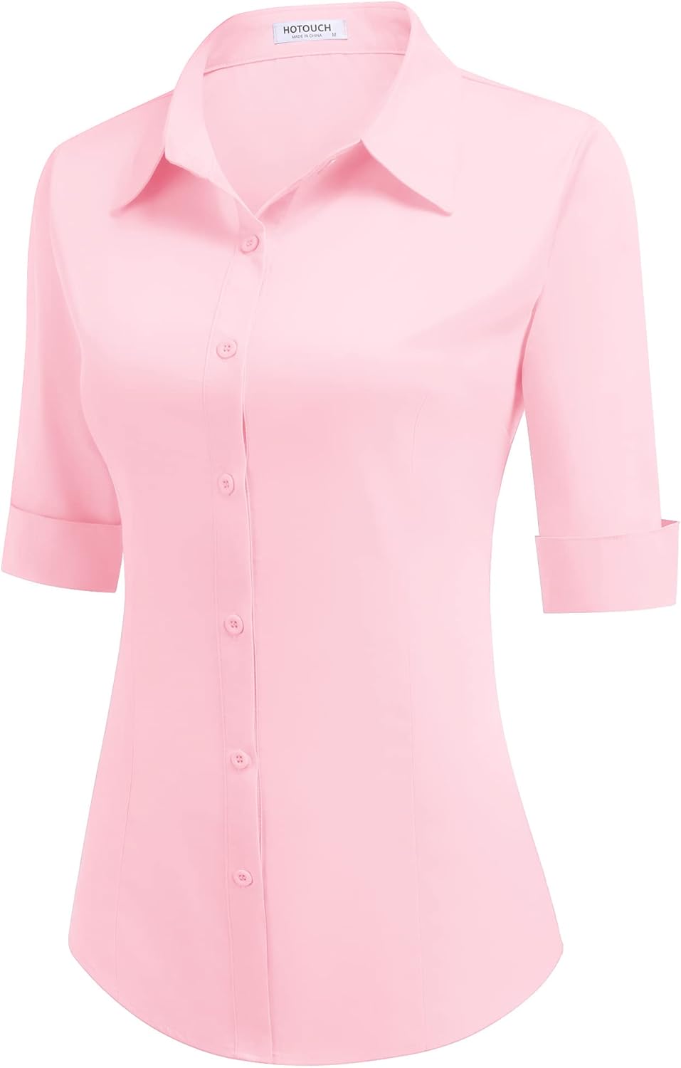 HOTOUCH Womens 34 Sleeve Button Down Shirt Slim Fit Work Blouses Cotton Dress Shirts Office TopsMisty Rose Slim Fit  a Size Up for Relaxed Fit