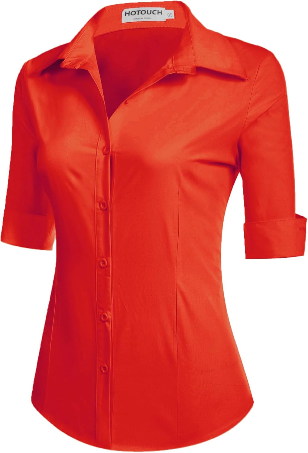 HOTOUCH Womens 34 Sleeve Button Down Shirt Slim Fit Work Blouses Cotton Dress Shirts Office TopsOrange Slim Fit  a Size Up for Relaxed Fit