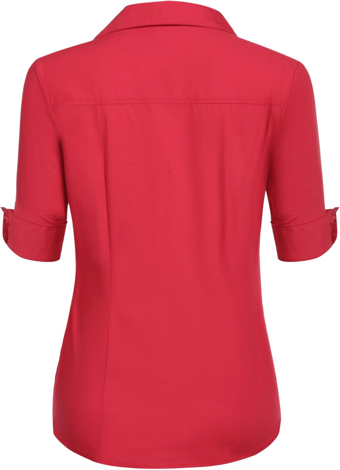 HOTOUCH Womens 34 Sleeve Button Down Shirt Slim Fit Work Blouses Cotton Dress Shirts Office TopsRed Slim Fit  a Size Up for Relaxed Fit