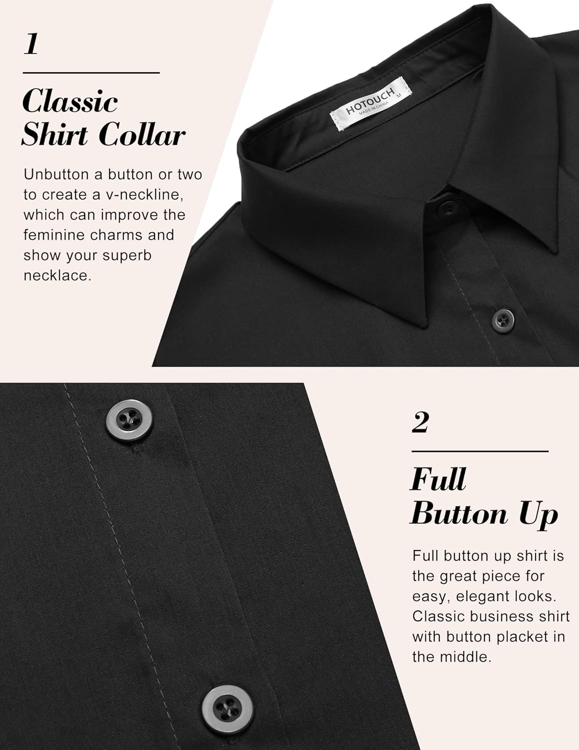HOTOUCH Womens Basic Button Up Shirt Short Sleeve Stretchy Button Down Collared Shirts Waitress Work ShirtA  Black