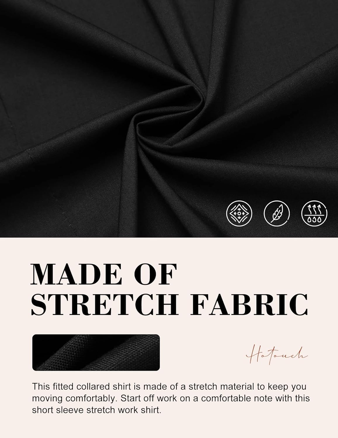 HOTOUCH Womens Basic Button Up Shirt Short Sleeve Stretchy Button Down Collared Shirts Waitress Work ShirtA  Black