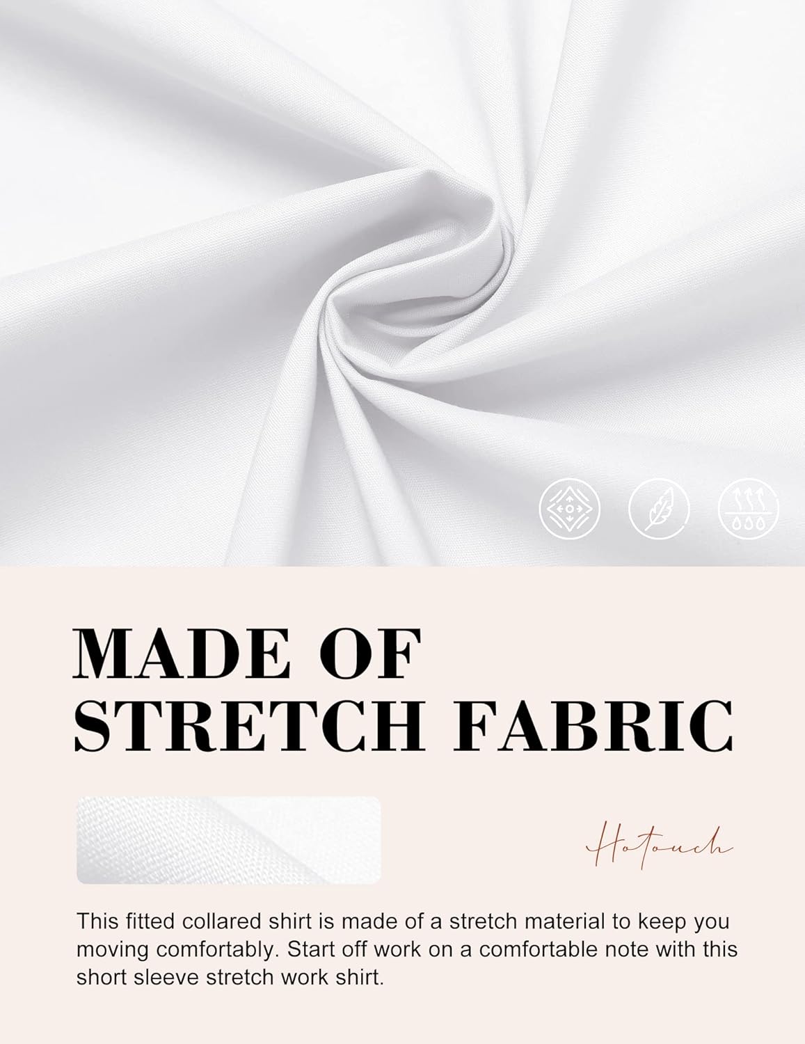 HOTOUCH Womens Basic Button Up Shirt Short Sleeve Stretchy Button Down Collared Shirts Waitress Work ShirtA  White