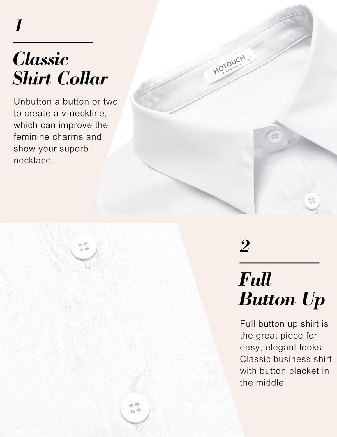 HOTOUCH Womens Basic Button Up Shirt Short Sleeve Stretchy Button Down Collared Shirts Waitress Work ShirtA  White
