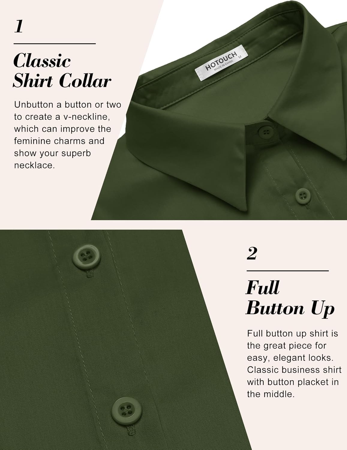 HOTOUCH Womens Basic Button Up Shirt Short Sleeve Stretchy Button Down Collared Shirts Waitress Work ShirtArmy Green