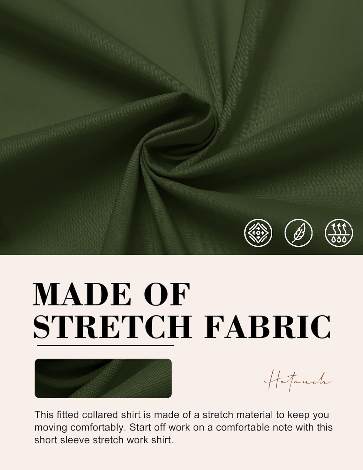 HOTOUCH Womens Basic Button Up Shirt Short Sleeve Stretchy Button Down Collared Shirts Waitress Work ShirtArmy Green