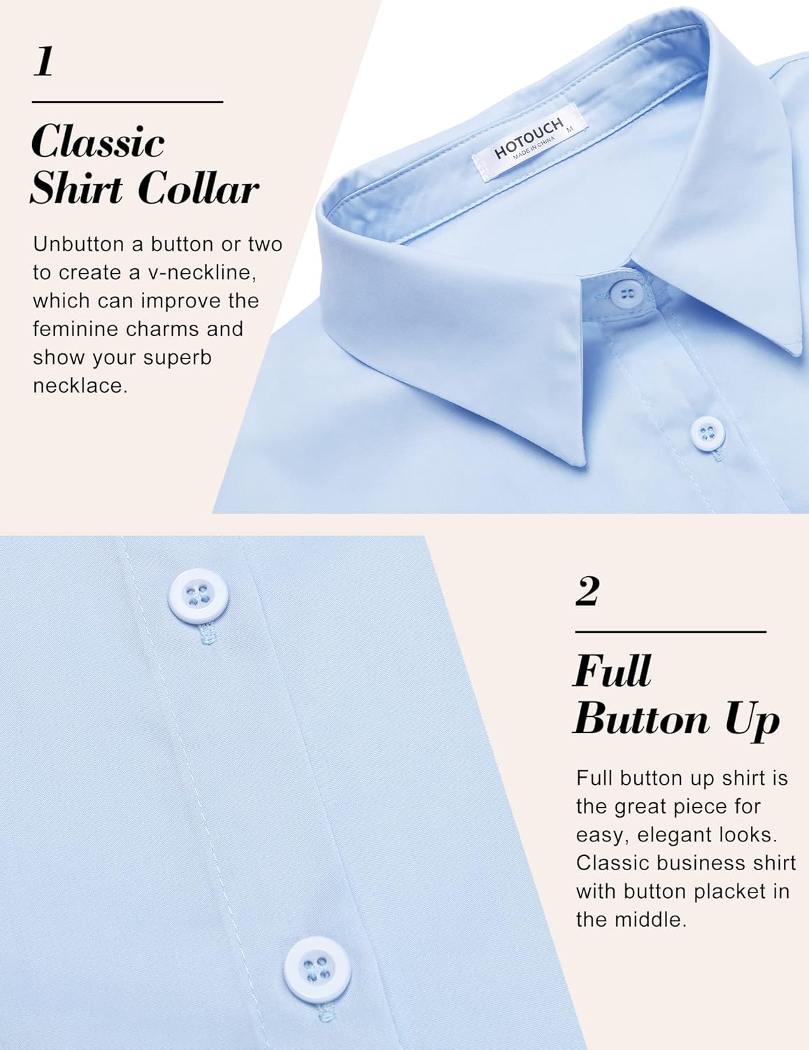 HOTOUCH Womens Basic Button Up Shirt Short Sleeve Stretchy Button Down Collared Shirts Waitress Work ShirtClear Blue