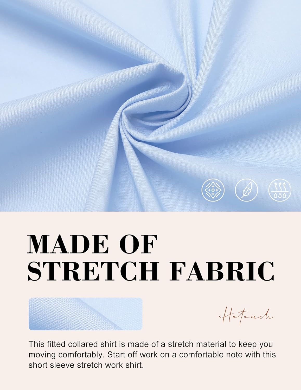 HOTOUCH Womens Basic Button Up Shirt Short Sleeve Stretchy Button Down Collared Shirts Waitress Work ShirtClear Blue