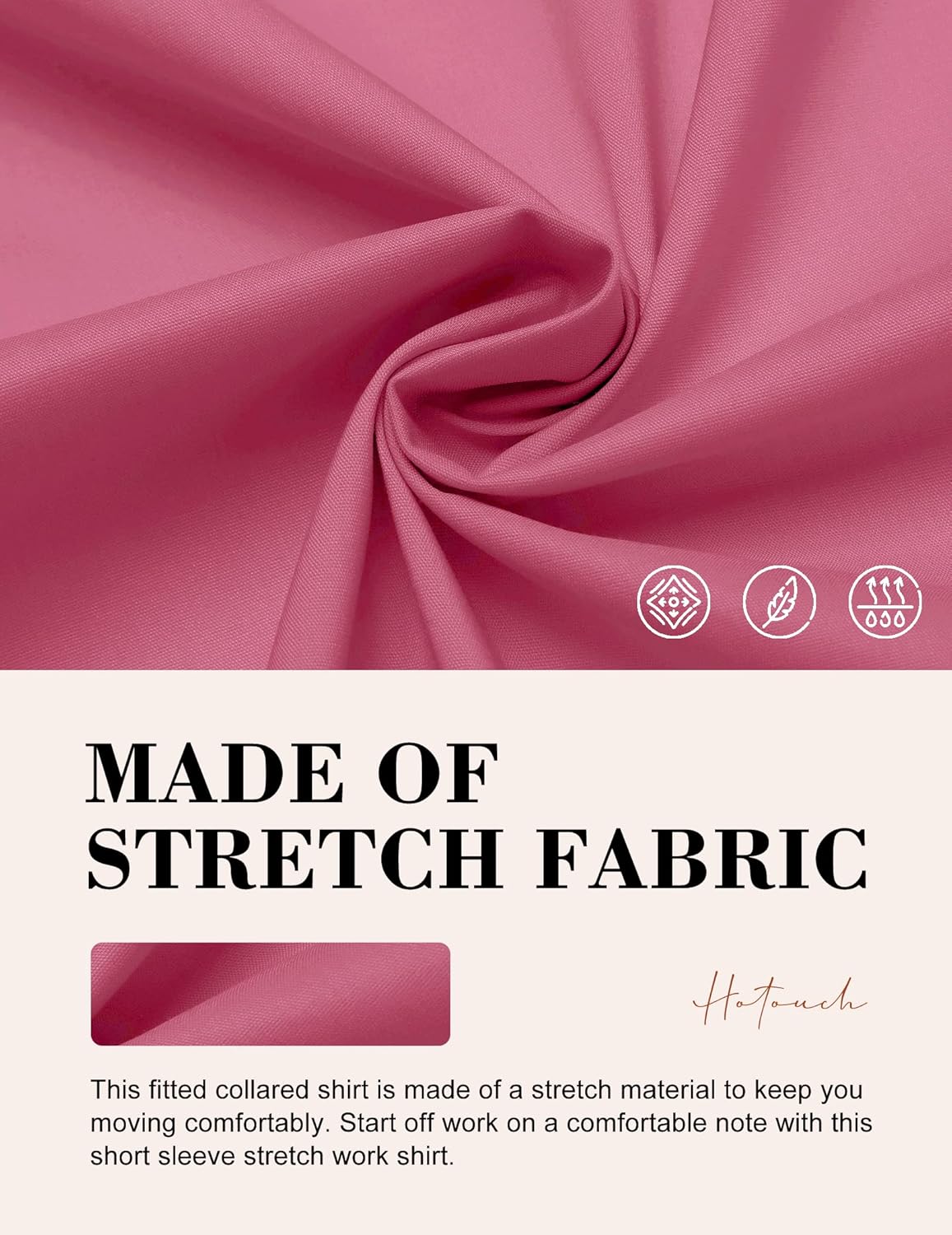 HOTOUCH Womens Basic Button Up Shirt Short Sleeve Stretchy Button Down Collared Shirts Waitress Work ShirtHot Pink
