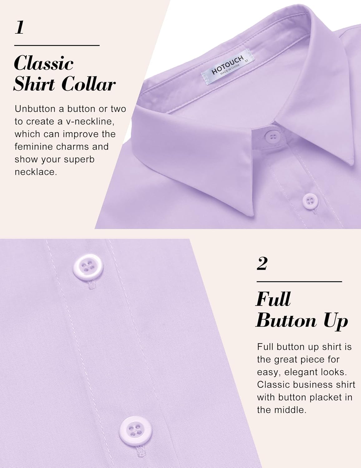 HOTOUCH Womens Basic Button Up Shirt Short Sleeve Stretchy Button Down Collared Shirts Waitress Work ShirtLavender