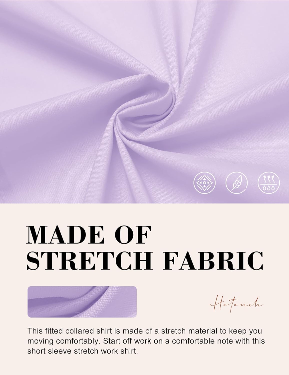HOTOUCH Womens Basic Button Up Shirt Short Sleeve Stretchy Button Down Collared Shirts Waitress Work ShirtLavender