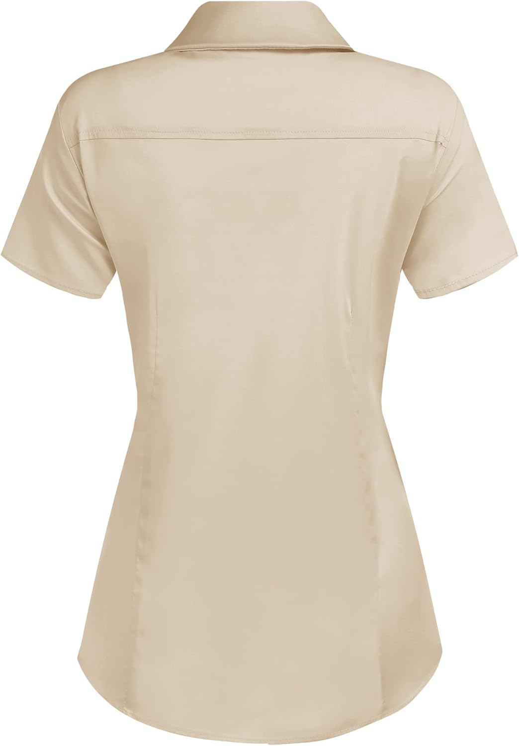 HOTOUCH Womens Basic Button Up Shirt Short Sleeve Stretchy Button Down Collared Shirts Waitress Work ShirtLight Khaki