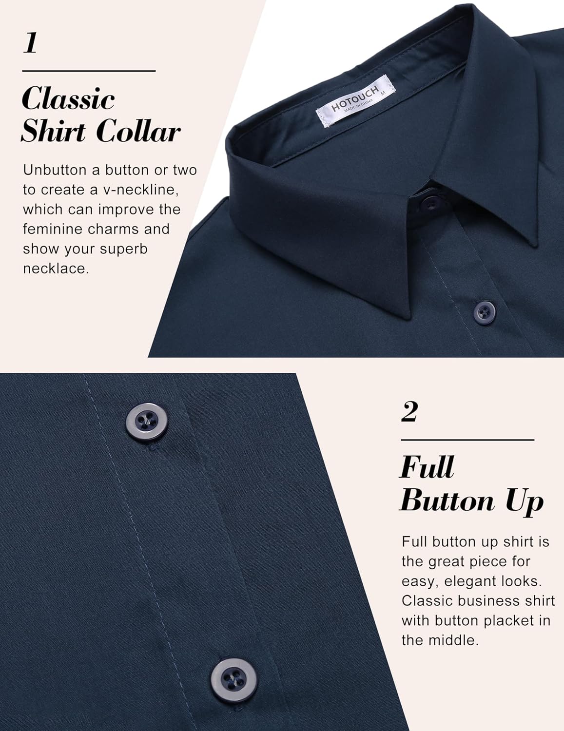 HOTOUCH Womens Basic Button Up Shirt Short Sleeve Stretchy Button Down Collared Shirts Waitress Work ShirtNavy Blue