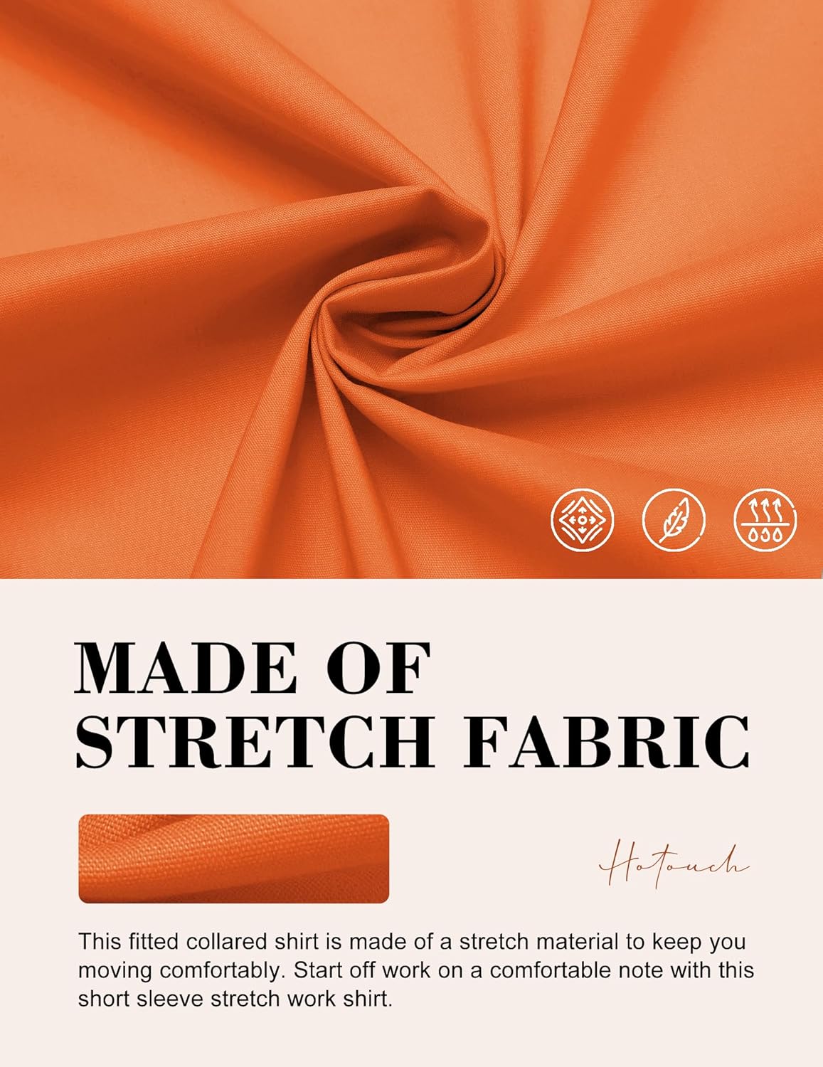 HOTOUCH Womens Basic Button Up Shirt Short Sleeve Stretchy Button Down Collared Shirts Waitress Work ShirtOrange