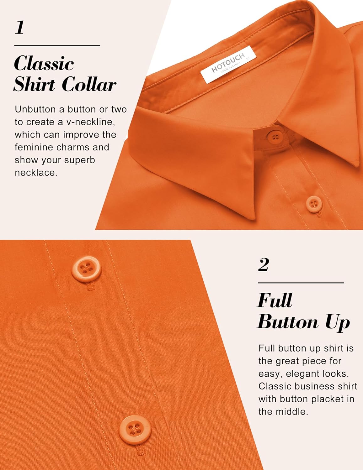 HOTOUCH Womens Basic Button Up Shirt Short Sleeve Stretchy Button Down Collared Shirts Waitress Work ShirtOrange