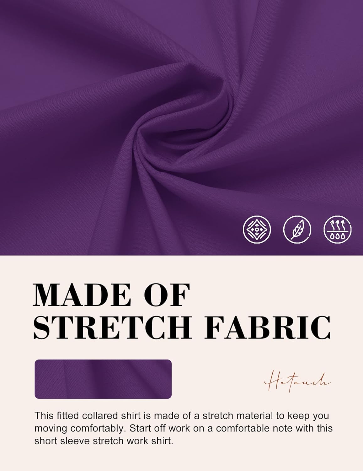 HOTOUCH Womens Basic Button Up Shirt Short Sleeve Stretchy Button Down Collared Shirts Waitress Work ShirtPurple