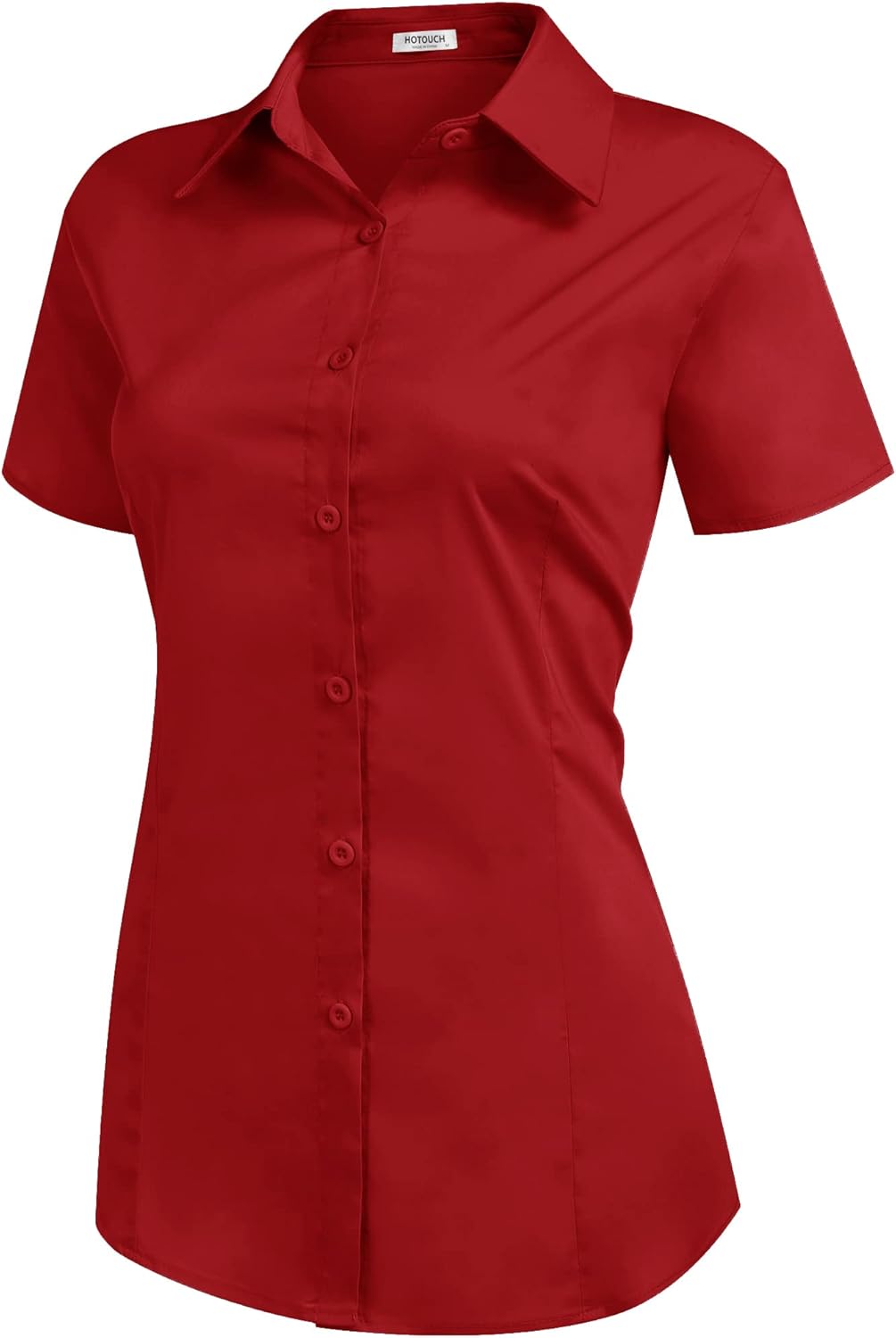 HOTOUCH Womens Basic Button Up Shirt Short Sleeve Stretchy Button Down Collared Shirts Waitress Work ShirtRed