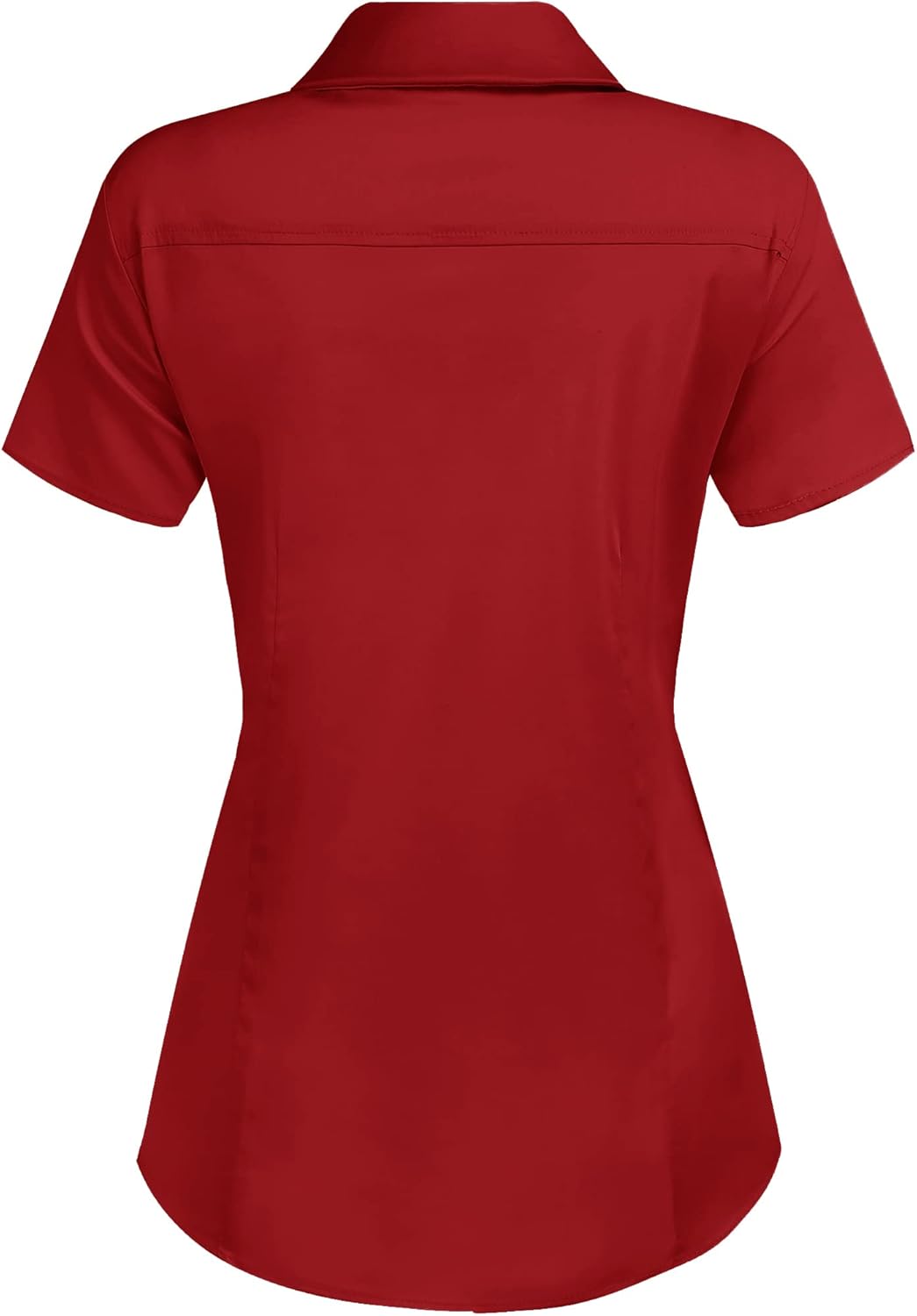 HOTOUCH Womens Basic Button Up Shirt Short Sleeve Stretchy Button Down Collared Shirts Waitress Work ShirtRed