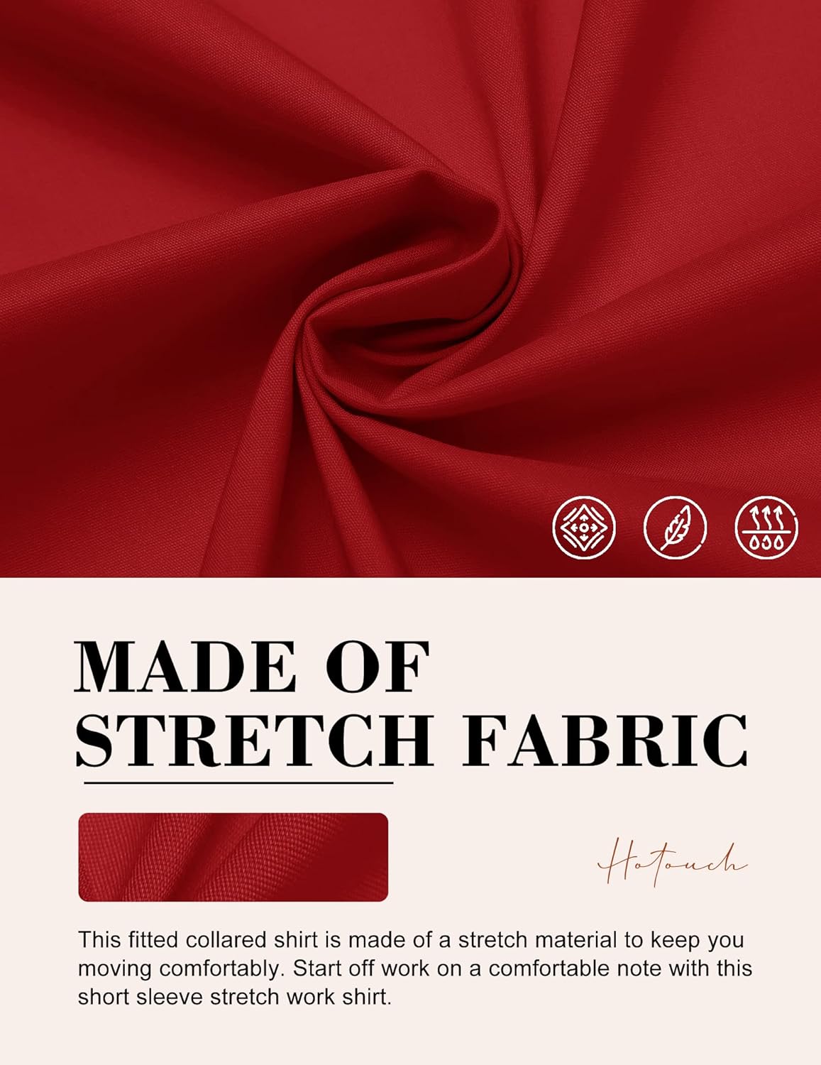 HOTOUCH Womens Basic Button Up Shirt Short Sleeve Stretchy Button Down Collared Shirts Waitress Work ShirtRed