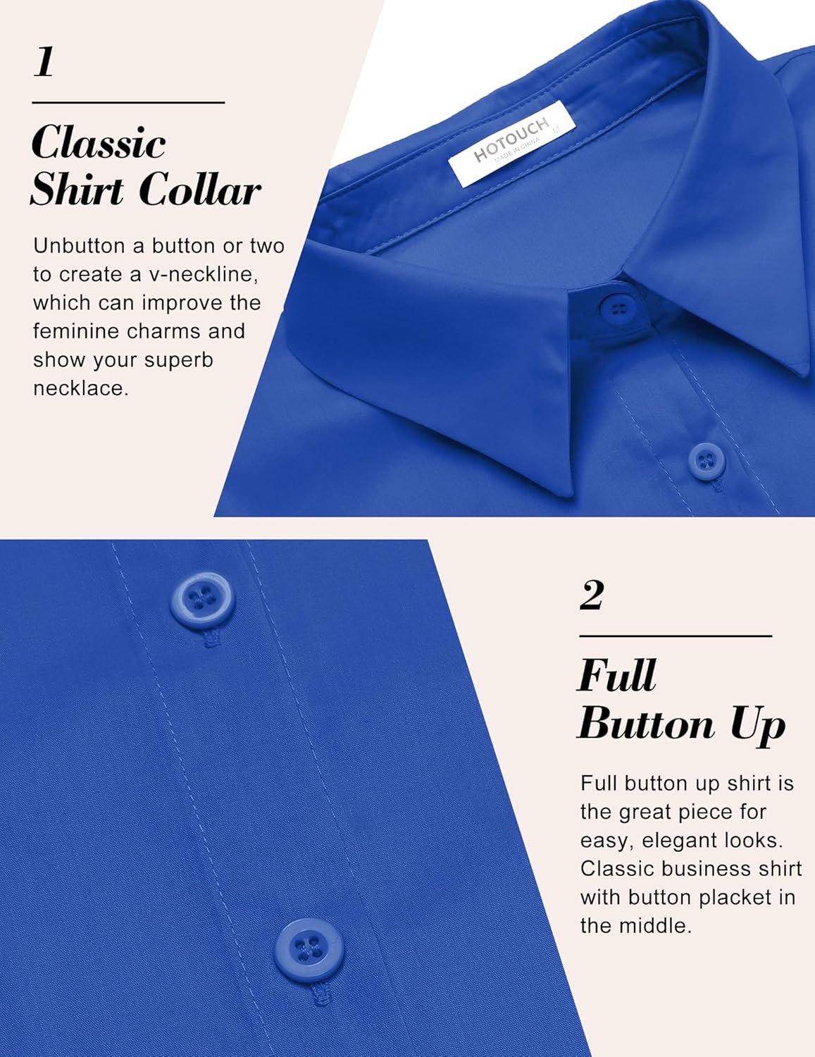 HOTOUCH Womens Basic Button Up Shirt Short Sleeve Stretchy Button Down Collared Shirts Waitress Work ShirtRoyal Blue