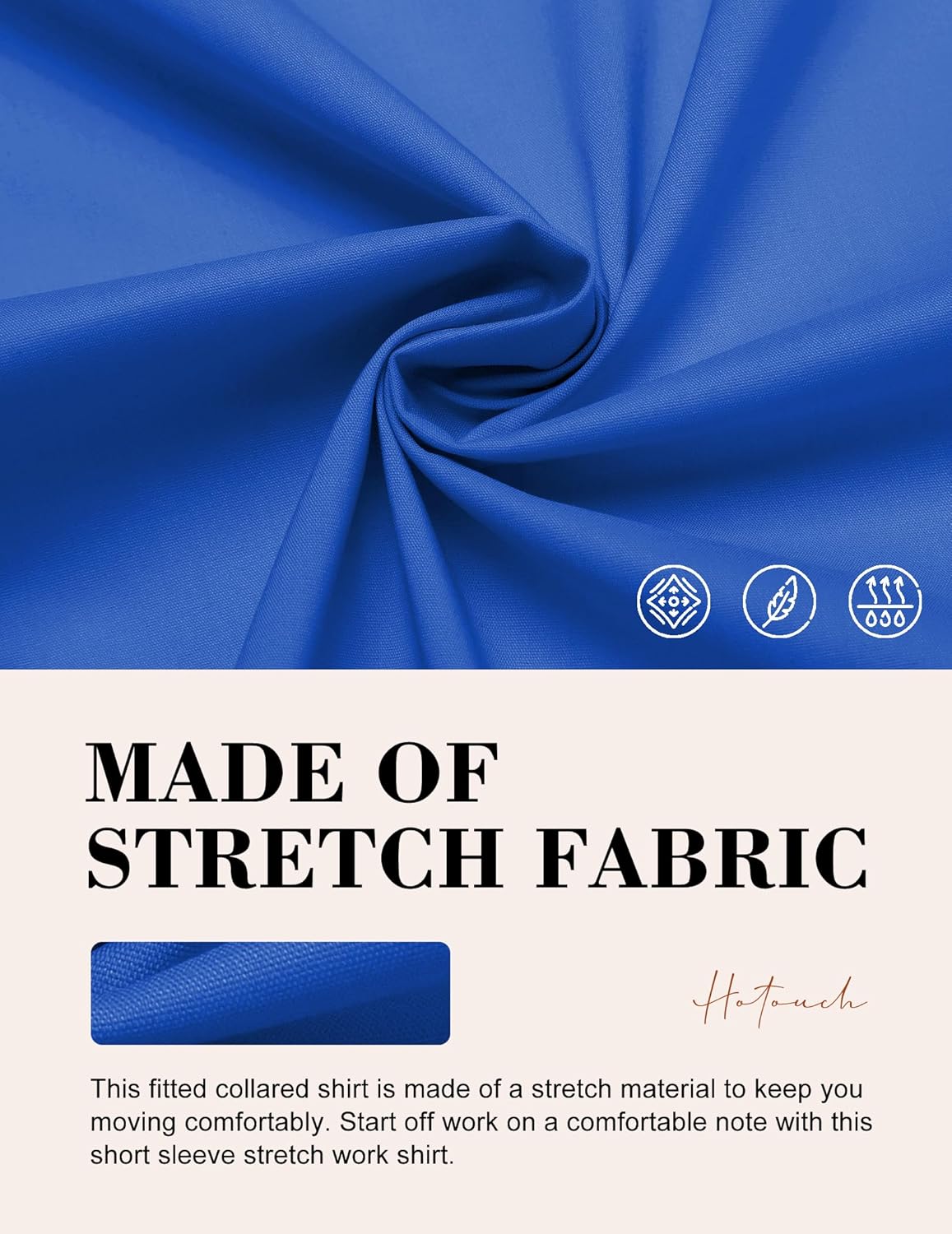 HOTOUCH Womens Basic Button Up Shirt Short Sleeve Stretchy Button Down Collared Shirts Waitress Work ShirtRoyal Blue