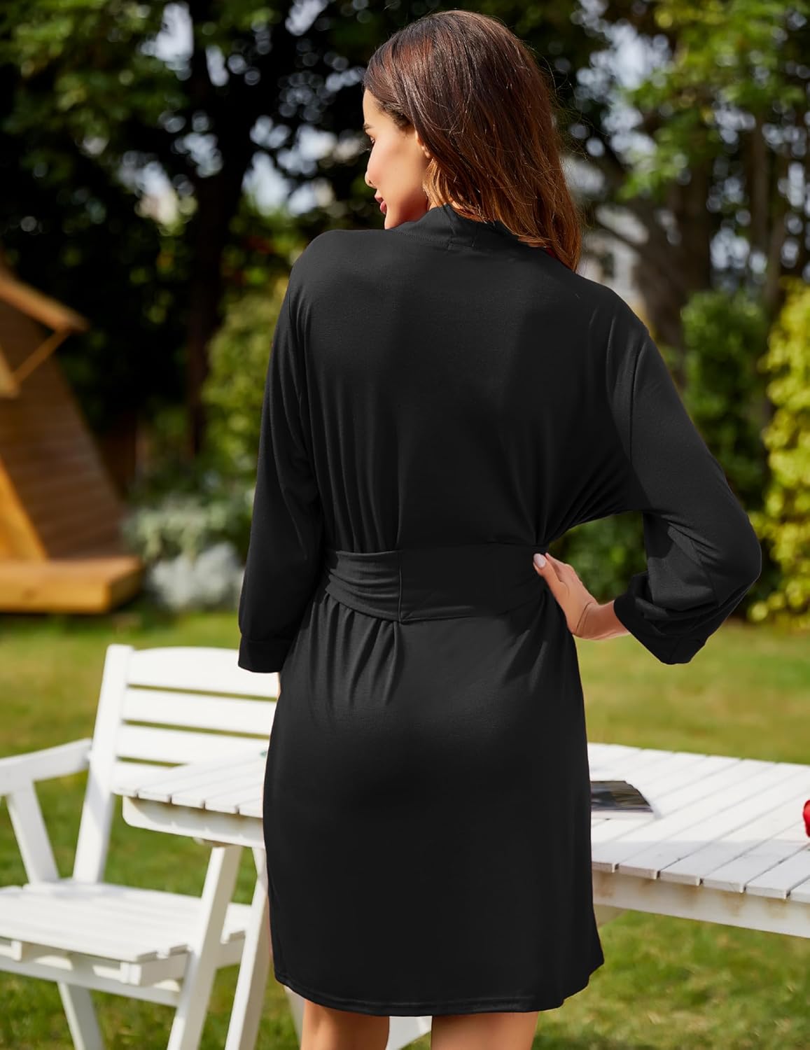 HOTOUCH Womens Robe Lightweight Cotton Robes Short Knit Bathrobe Soft Ladies Sleepwear with Pockets01 Black