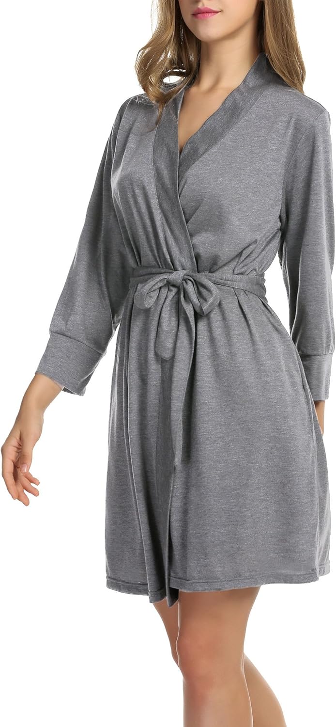 HOTOUCH Womens Robe Lightweight Cotton Robes Short Knit Bathrobe Soft Ladies Sleepwear with Pockets02 Heather Grey