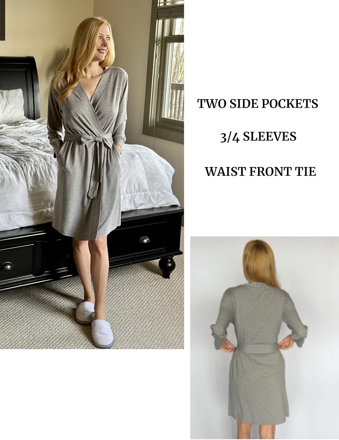 HOTOUCH Womens Robe Lightweight Cotton Robes Short Knit Bathrobe Soft Ladies Sleepwear with Pockets02 Heather Grey
