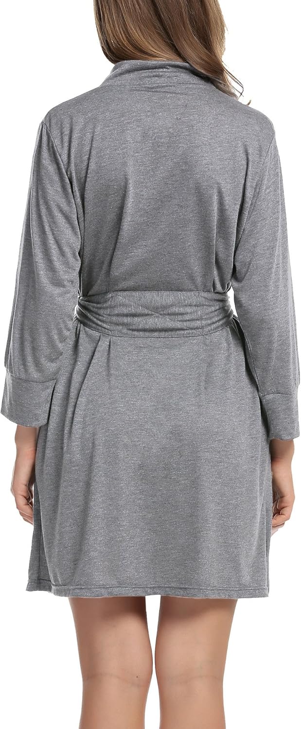 HOTOUCH Womens Robe Lightweight Cotton Robes Short Knit Bathrobe Soft Ladies Sleepwear with Pockets02 Heather Grey