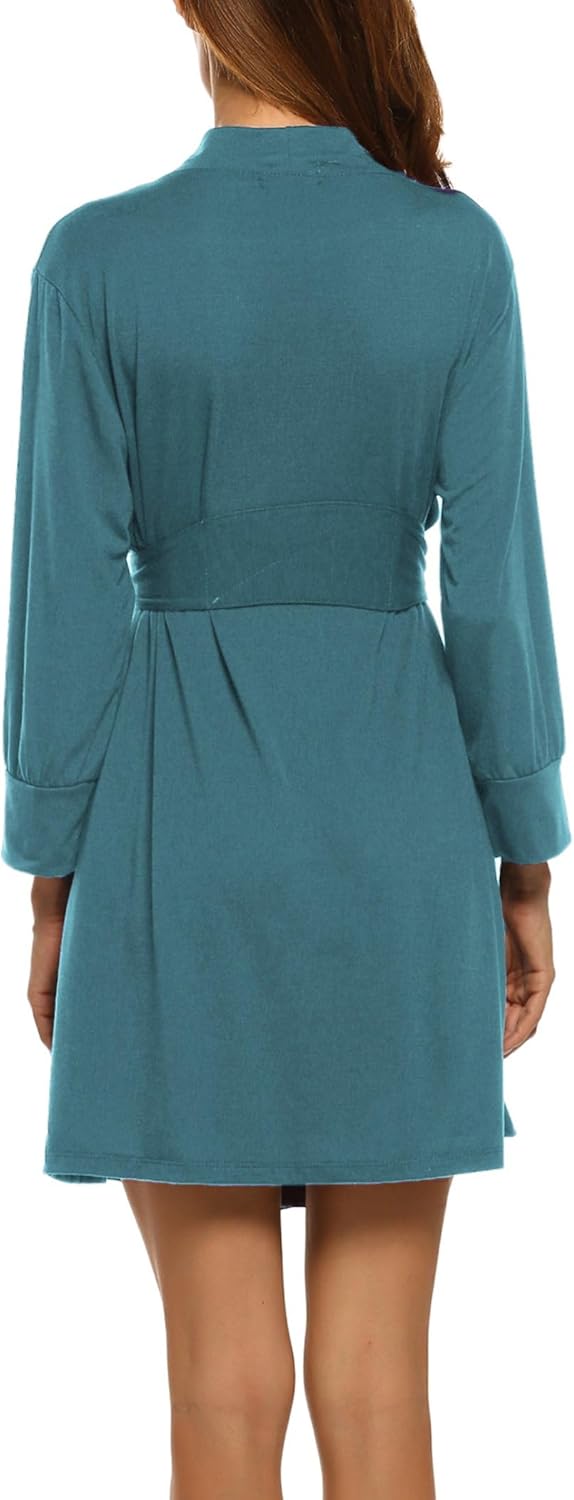 HOTOUCH Womens Robe Lightweight Cotton Robes Short Knit Bathrobe Soft Ladies Sleepwear with Pockets04blue Green