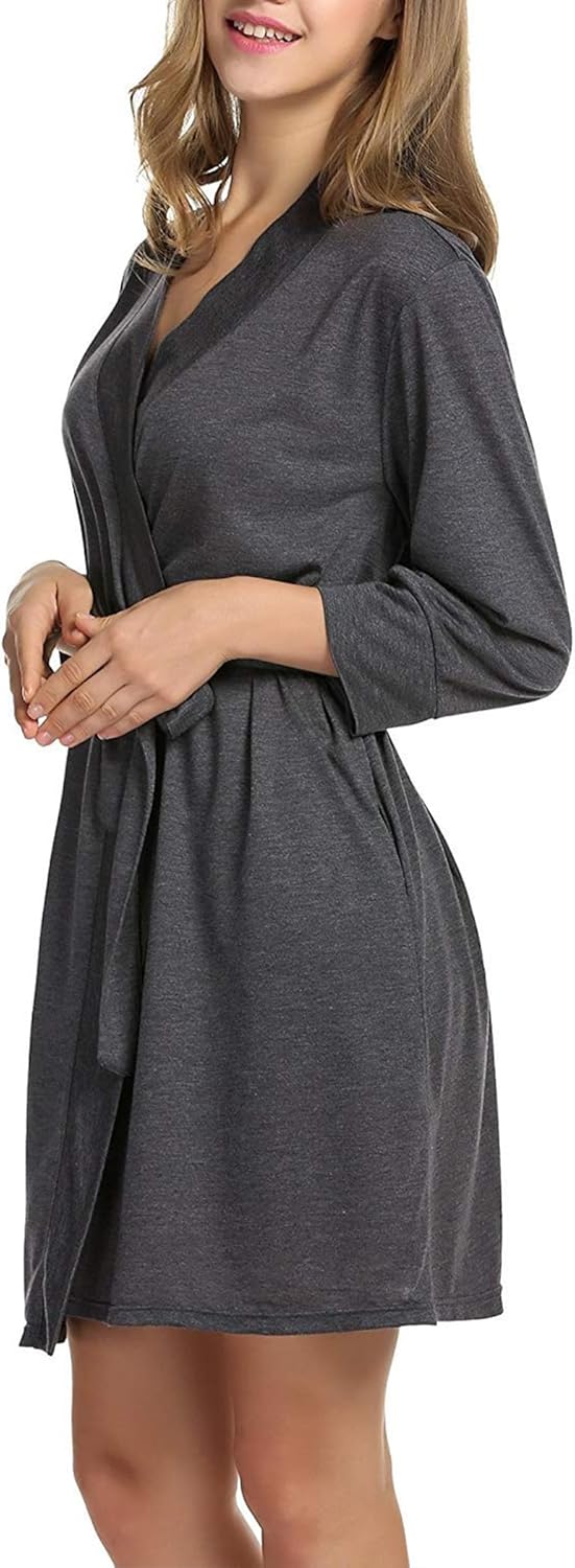 HOTOUCH Womens Robe Lightweight Cotton Robes Short Knit Bathrobe Soft Ladies Sleepwear with Pockets04grey