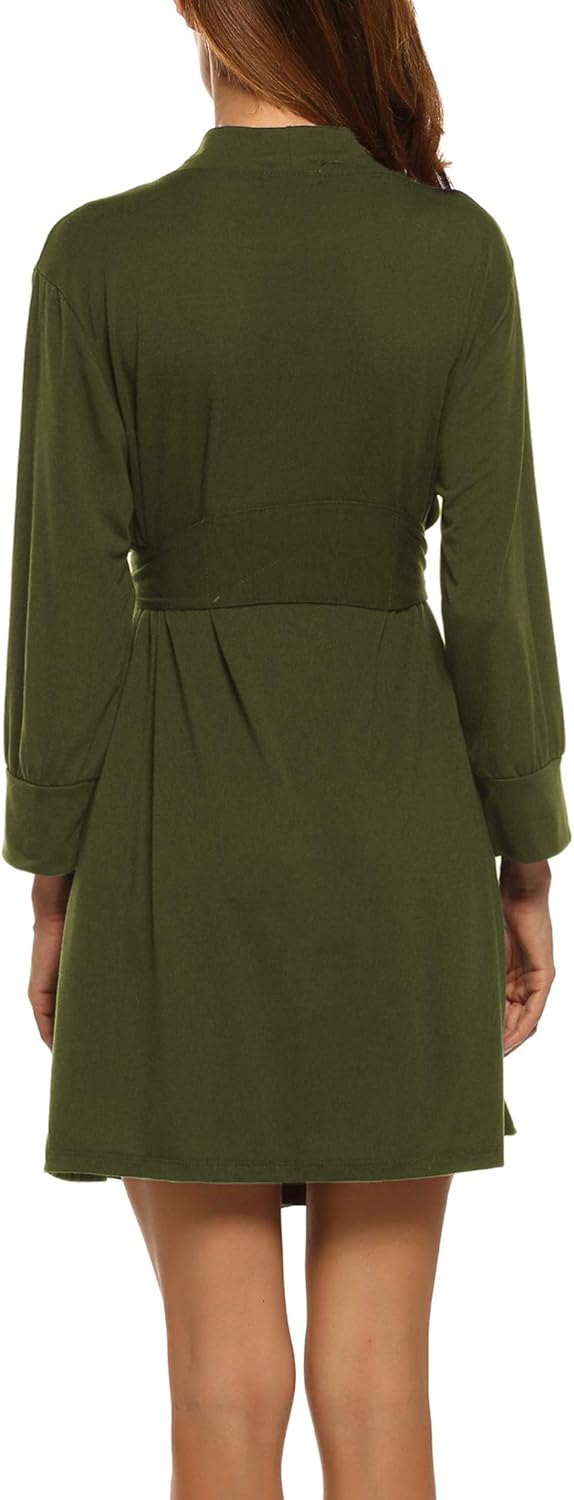 HOTOUCH Womens Robe Lightweight Cotton Robes Short Knit Bathrobe Soft Ladies Sleepwear with PocketsArmy Green