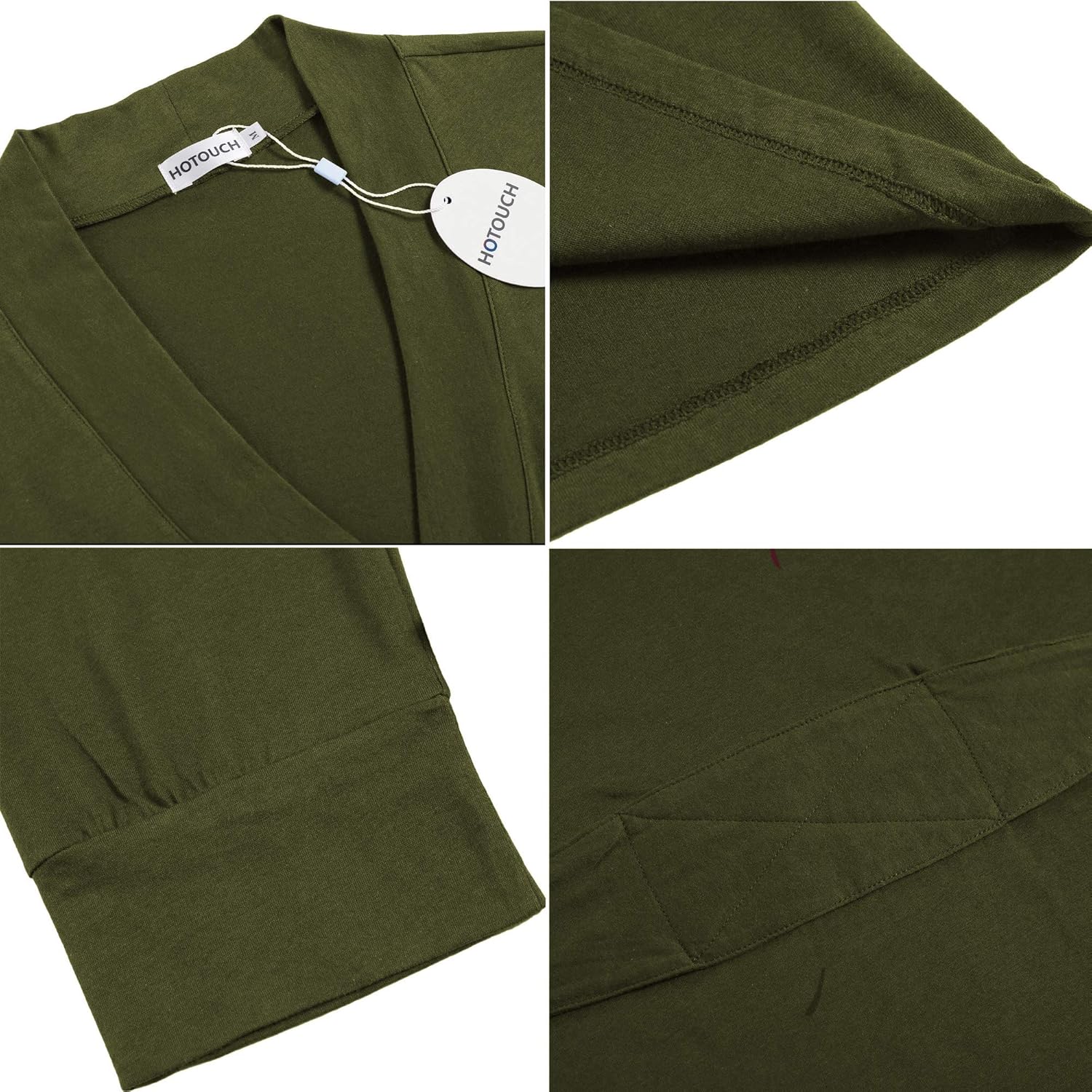 HOTOUCH Womens Robe Lightweight Cotton Robes Short Knit Bathrobe Soft Ladies Sleepwear with PocketsArmy Green