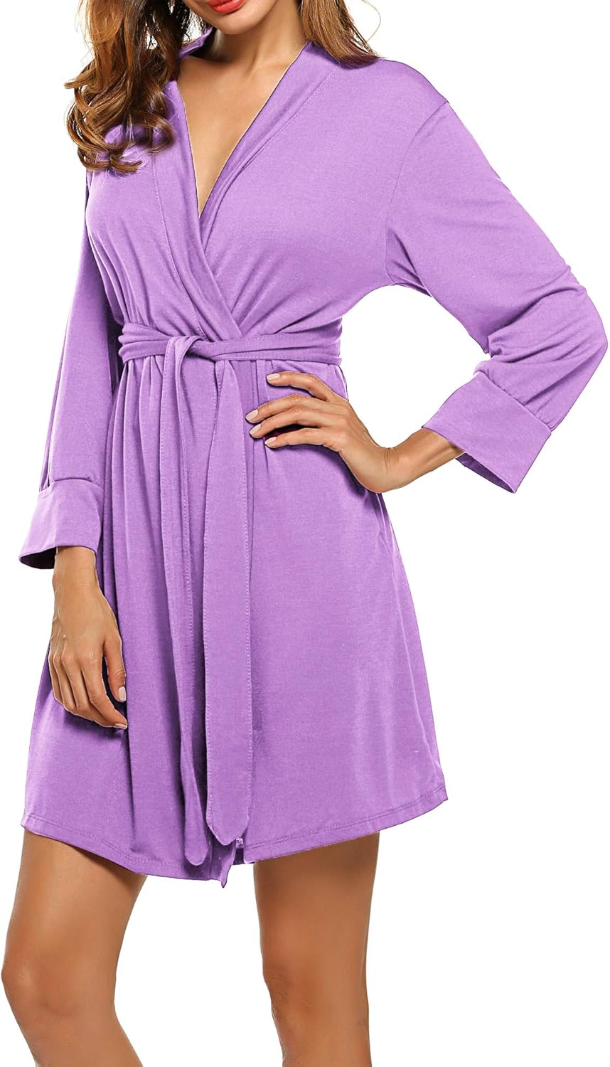 HOTOUCH Womens Robe Lightweight Cotton Robes Short Knit Bathrobe Soft Ladies Sleepwear with PocketsLavender