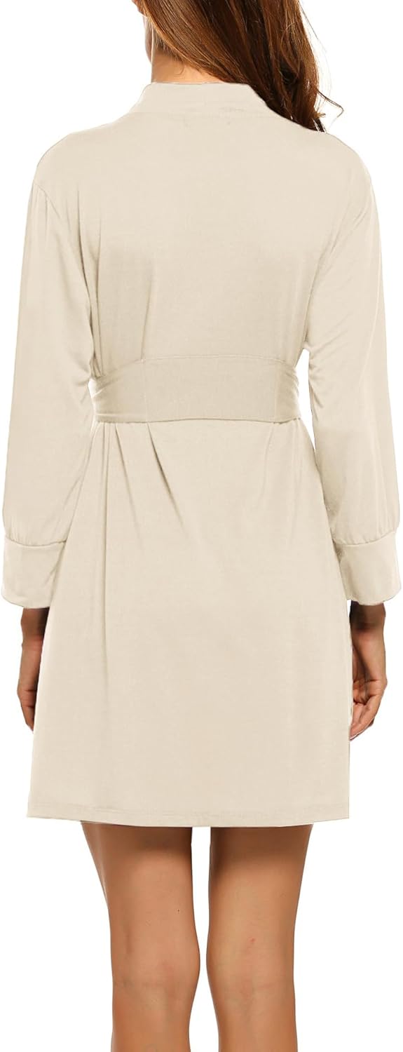 HOTOUCH Womens Robe Lightweight Cotton Robes Short Knit Bathrobe Soft Ladies Sleepwear with PocketsLight Beige