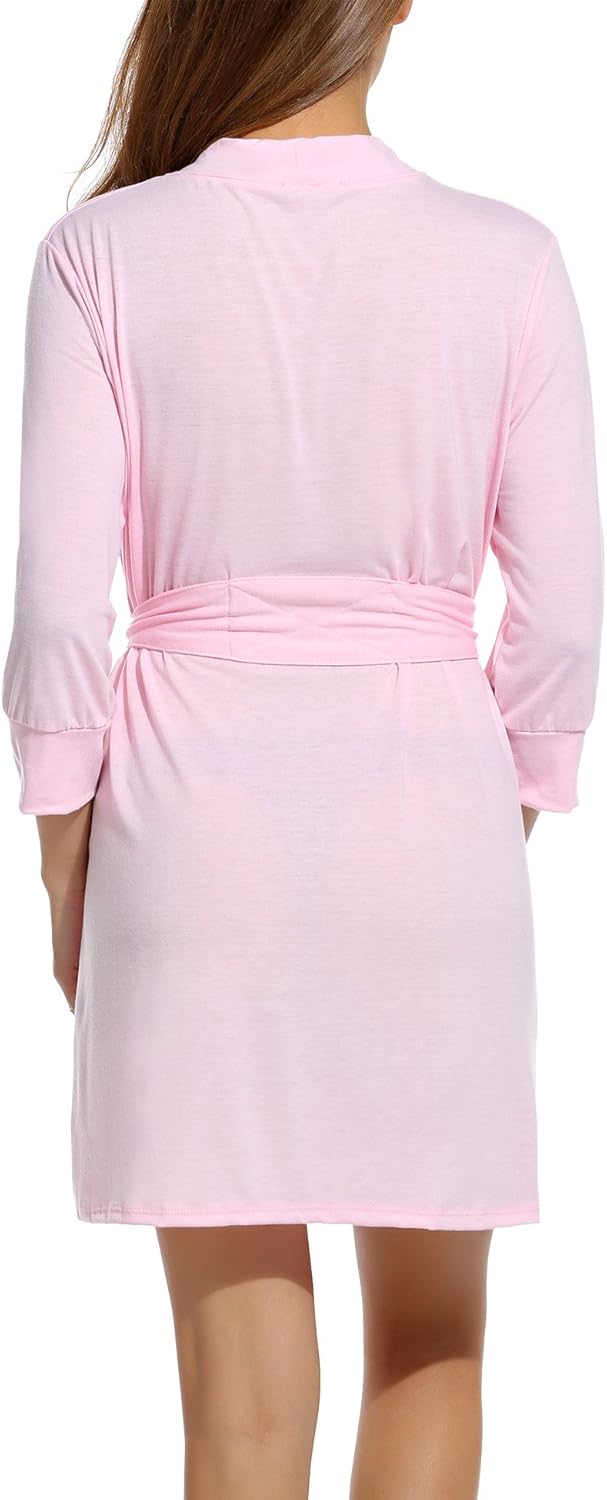 HOTOUCH Womens Robe Lightweight Cotton Robes Short Knit Bathrobe Soft Ladies Sleepwear with PocketsMisty Rose