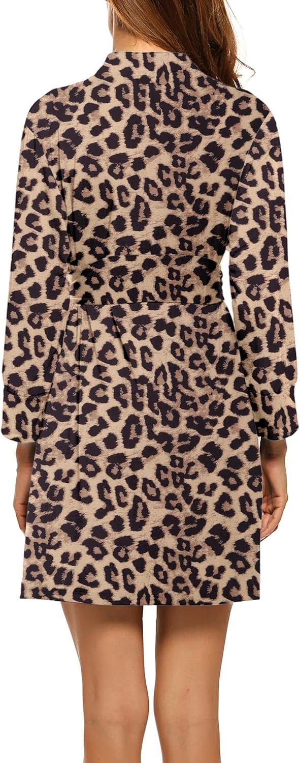 HOTOUCH Womens Robe Lightweight Cotton Robes Short Knit Bathrobe Soft Ladies Sleepwear with PocketsPleopard Khaki