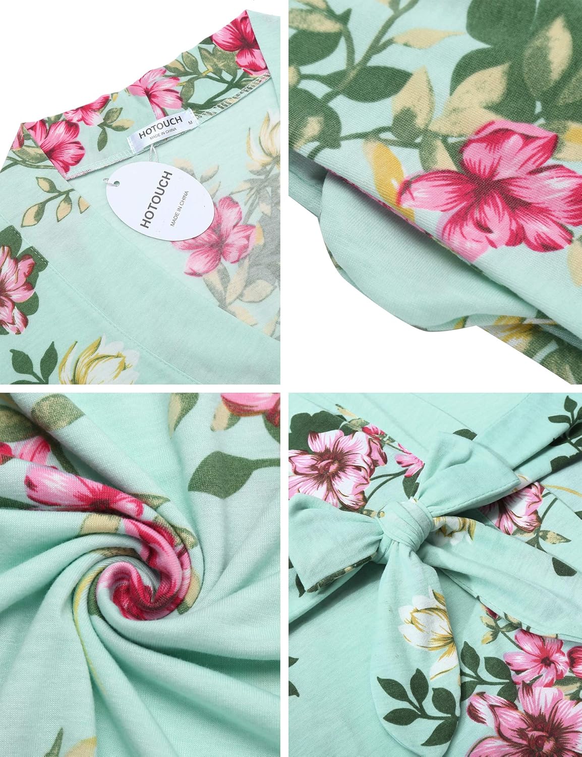 HOTOUCH Womens Robe Lightweight Cotton Robes Short Knit Bathrobe Soft Ladies Sleepwear with PocketsPmint Floral