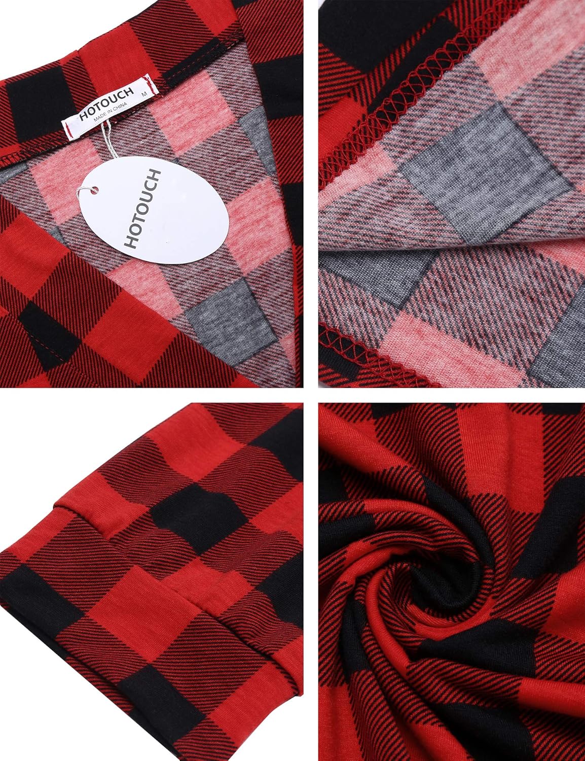 HOTOUCH Womens Robe Lightweight Cotton Robes Short Knit Bathrobe Soft Ladies Sleepwear with PocketsPred Plaid