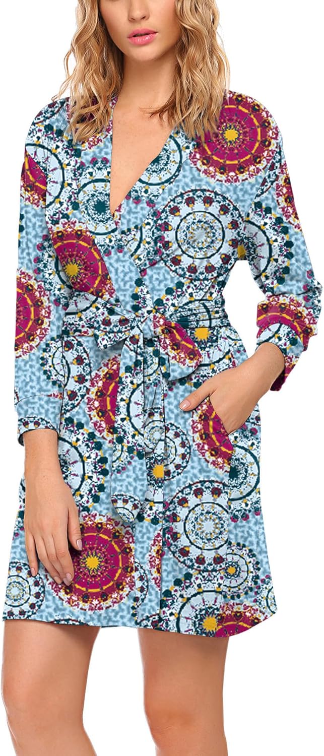 HOTOUCH Womens Robe Lightweight Cotton Robes Short Knit Bathrobe Soft Ladies Sleepwear with PocketsPrint Mandala