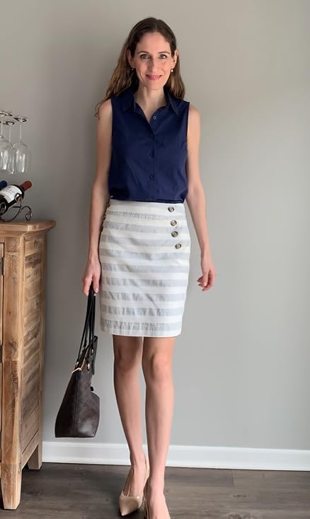 HOTOUCH Womens Sleeveless Button Down Shirt Collared Cotton Linen Blouse Casual Office Shirts Basic Tank TopNavy Blue