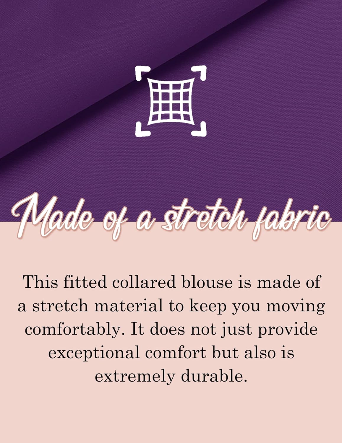 HOTOUCH Womens Stretch Basic Button Down Shirt Long Sleeve Slim Fit Dress Shirts Solid Work Office Blouses TopPurple Stretch Fabric  a Size Up for Relaxed Fit
