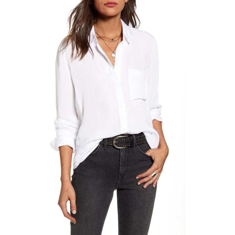 HOTOUCH Women Button Down Shirts with Pockets Long Sleeve Office Blouses Casual Business Tops Slim Fit Chiffon Shirts SXXLB1white