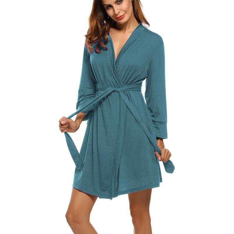 HOTOUCH Womens Robe Lightweight Cotton Robes Short Knit Bathrobe Soft Ladies Sleepwear with Pockets04blue Green