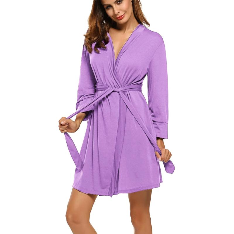 HOTOUCH Womens Robe Lightweight Cotton Robes Short Knit Bathrobe Soft Ladies Sleepwear with PocketsLavender