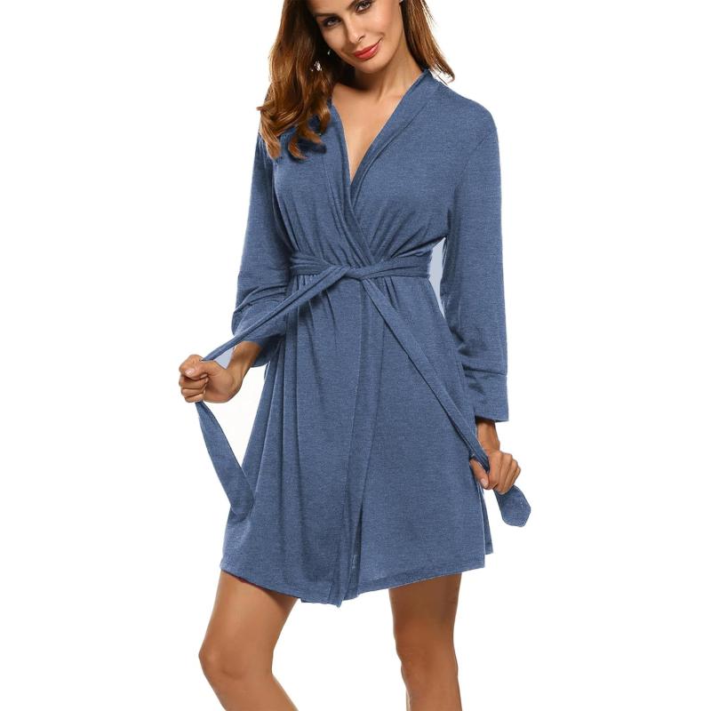 HOTOUCH Womens Robe Lightweight Cotton Robes Short Knit Bathrobe Soft Ladies Sleepwear with PocketsNavy Blue