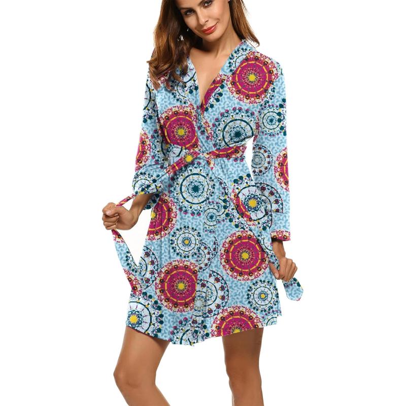 HOTOUCH Womens Robe Lightweight Cotton Robes Short Knit Bathrobe Soft Ladies Sleepwear with PocketsPrint Mandala
